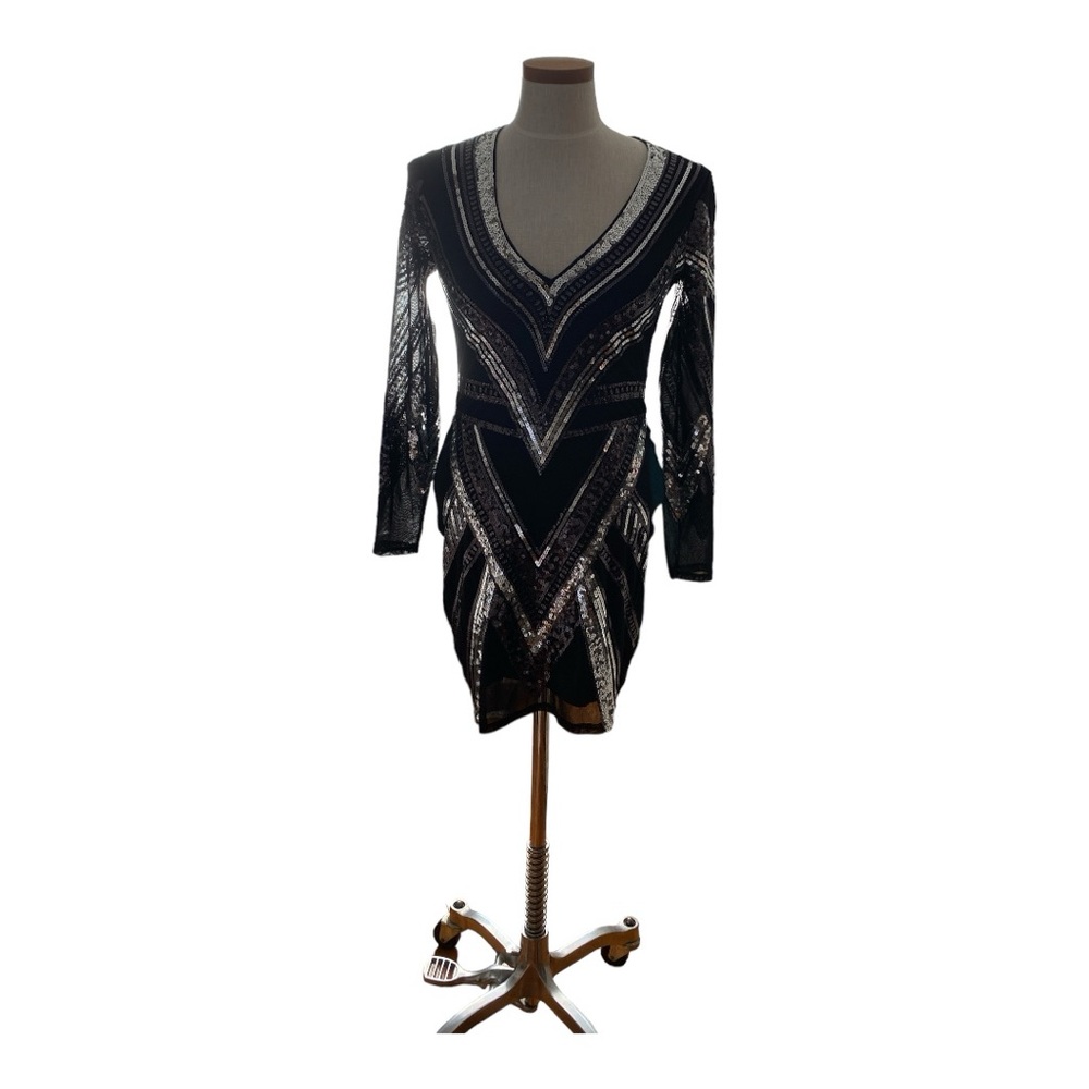 Express silver and black sequin mini fitted dress - size S - Picture 2 of 3